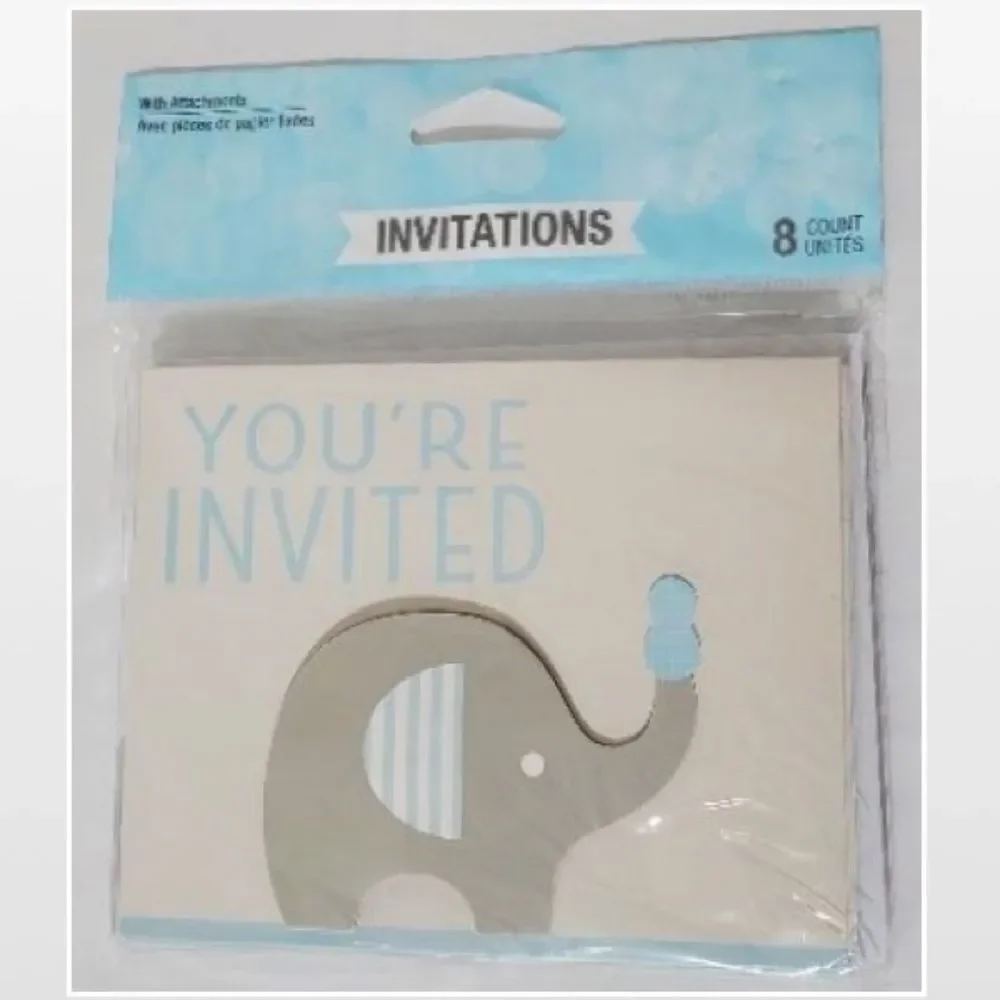 New Kid Blue Elephant Invitations Home